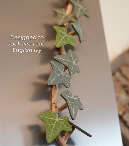 Ivy Fridge Magnet Set – English Green or Autumn Red | Articulated Vine with Magnetic Leaves