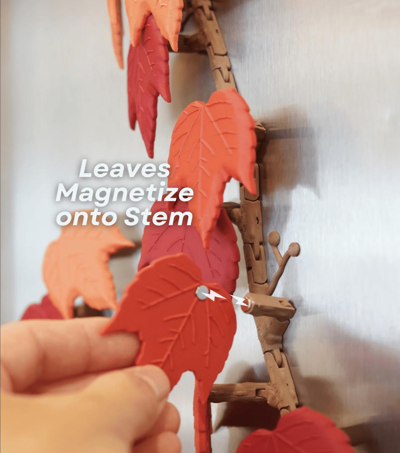 Ivy Fridge Magnet Set – English Green or Autumn Red | Articulated Vine with Magnetic Leaves